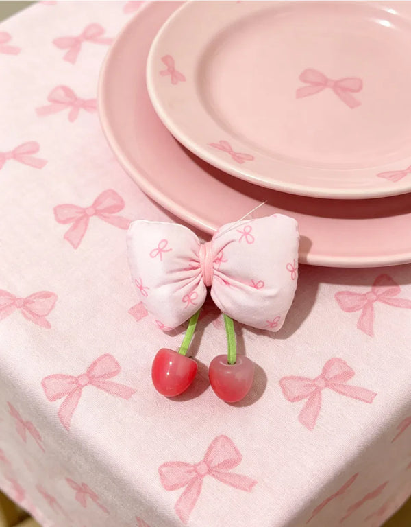 Pink Bow Print Cherry Hair Clip