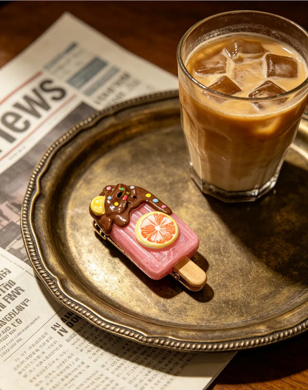 Pink Orange Chocolate Popsicle Hair Clip