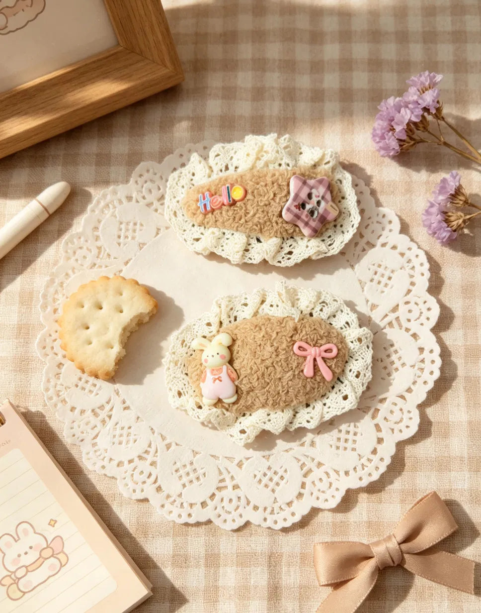 Caramel Lace Fluffy Hair Clip Set