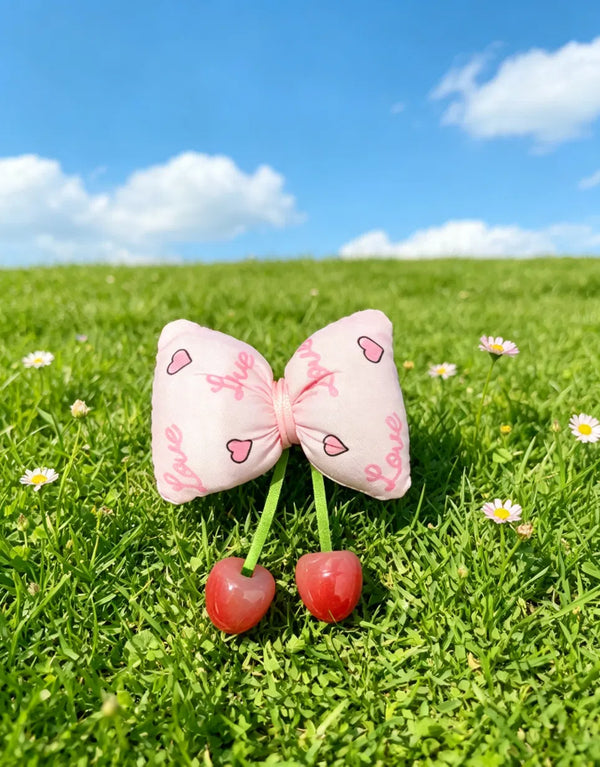 Love Love Heart Bow Cherry Hair Clip